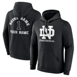 Men's Black Notre Dame Fighting Irish Personalized Name & Number Monochrome Pullover Hoodie