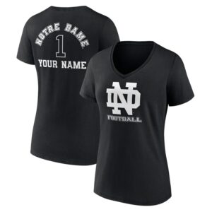 Women's Black Notre Dame Fighting Irish Personalized Name & Number Monochrome V-Neck T-Shirt
