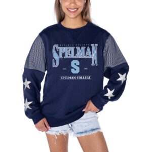 Women's Gameday Couture Navy Spelman College Jaguars Shining Spirit Fleece Pullover Sweatshirt