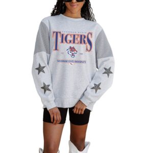 Women's Gameday Couture Ash Savannah State Tigers Shining Spirit Fleece Pullover Sweatshirt