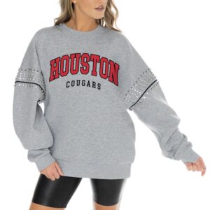 Women's Gameday Couture Heather Gray Houston Cougars Competitive Edge Oversized Fleece Pullover Sweatshirt