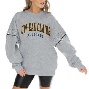 Women's Gameday Couture Heather Gray Wisconsin Eau Claire Blugolds Competitive Edge Oversized Fleece Pullover Sweatshirt