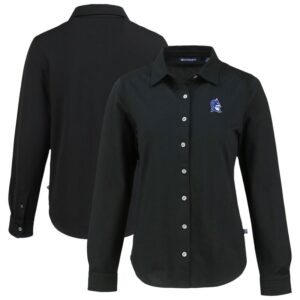 Women's Cutter & Buck Black Duke Blue Devils Advantage Tri-Blend Eco Soft Pique Button-Up Long Sleeve Shirt