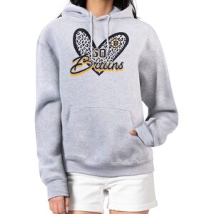 Women's G-III 4Her by Carl Banks Heather Gray Boston Bruins Animal Print Heart Fleece Pullover Hoodie