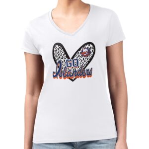 Women's G-III 4Her by Carl Banks White New York Islanders Animal Print Heart Fitted V-Neck T-Shirt