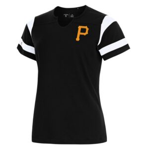 Women's Antigua Black Pittsburgh Pirates Encounter Notch Neck Top