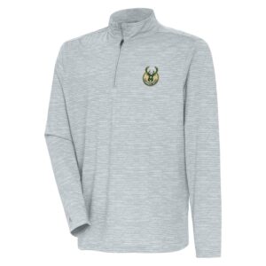 Men's Antigua Heather Gray Milwaukee Bucks Determined Quarter-Zip Top
