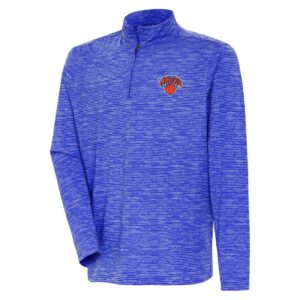 Men's Antigua Heather Royal New York Knicks Determined Quarter-Zip Top