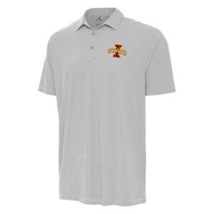 Men's Antigua Gray/White Iowa State Cyclones Twine Polo