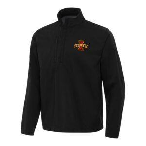 Men's Antigua Black Iowa State Cyclones Brisk Quarter-Zip Windbreaker