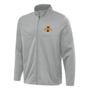 Men's Antigua Gray Iowa State Cyclones Links 2 Full-Zip Golf Jacket