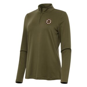 Women's Antigua Olive Boston Bruins Reprocess Quarter-Zip Top