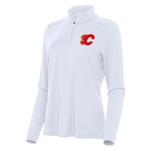 Women's Antigua White Calgary Flames Intent Quarter-Zip Top