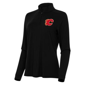 Women's Antigua Black Calgary Flames Intent Quarter-Zip Top