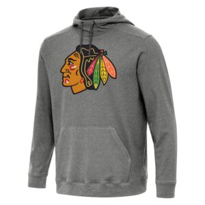 Men's Antigua Heather Black Chicago Blackhawks Cloud Pullover Hoodie