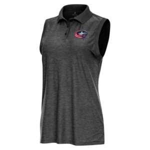 Women's Antigua  Heather Black Columbus Blue Jackets Recap Sleeveless Polo