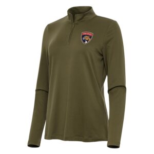 Women's Antigua Olive Florida Panthers Reprocess Quarter-Zip Top