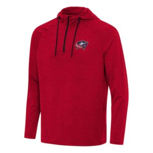 Men's Antigua Heather Red Columbus Blue Jackets Spikes Quarter-Zip Hoodie
