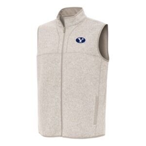 Men's Antigua Heather Oatmeal BYU Cougars Fortune Full-Zip Vest