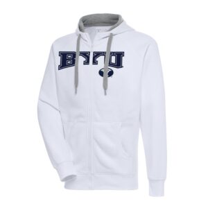 Men's Antigua White BYU Cougars Big & Tall Victory Raglan Full-Zip Hoodie Jacket