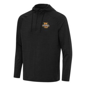 Men's Antigua Heather Black Marquette Golden Eagles Spikes Raglan Quarter-Zip Hoodie
