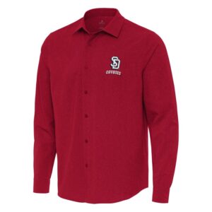 Men's Antigua Red South Dakota Coyotes Exposure Woven Long Sleeve Full-Button Shirt