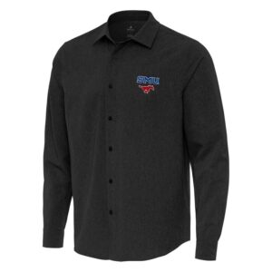 Men's Antigua Black SMU Mustangs Exposure Woven Long Sleeve Full-Button Shirt