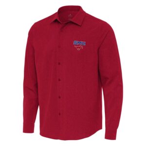 Men's Antigua Red SMU Mustangs Exposure Woven Long Sleeve Full-Button Shirt