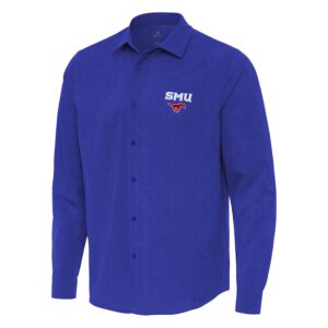 Men's Antigua Royal SMU Mustangs Exposure Woven Long Sleeve Full-Button Shirt