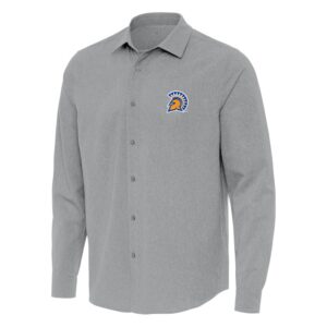 Men's Antigua Gray San Jose State Spartans Exposure Woven Long Sleeve Full-Button Shirt