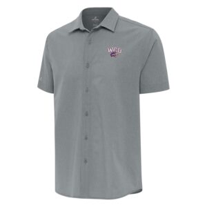 Men's Antigua  Gray Western Carolina Catamounts Activate Woven Short Sleeve Button-Up Shirt