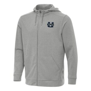 Men's Antigua Heather Gray Utah State Aggies Effortless Full-Zip Hoodie Jacket