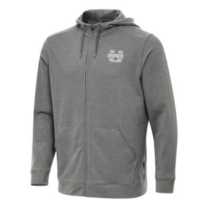 Men's Antigua Heather Charcoal Utah State Aggies Effortless Full-Zip Hoodie Jacket