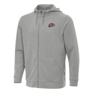 Men's Antigua Heather Gray UTEP Miners Effortless Full-Zip Hoodie Jacket