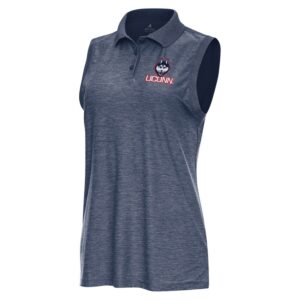 Women's Antigua  Heather Navy UConn Huskies Recap Sleeveless Polo