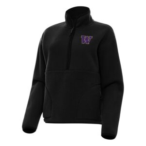 Women's Antigua Black Washington Huskies Figure Half-Zip Pullover Sweatshirt