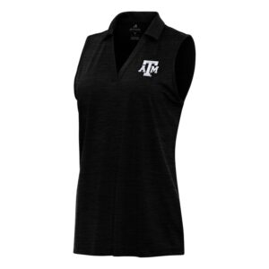 Women's Antigua Heather Black Texas A&M Aggies Layout Sleeveless V-Neck Polo