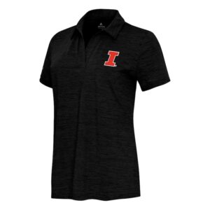 Women's  Antigua Heather Black Illinois Fighting Illini Layout V-Neck Polo