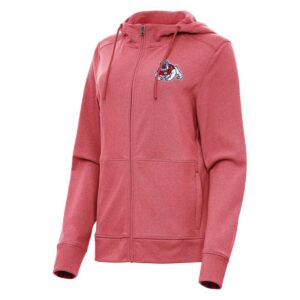 Women's Antigua Heather Red Fresno State Bulldogs Seeker Full-Zip Hoodie
