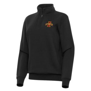 Women's Antigua Black Iowa State Cyclones Victory Quarter-Zip Sweatshirt