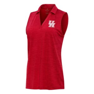 Women's Antigua Heather Red Houston Cougars Layout Sleeveless V-Neck Polo