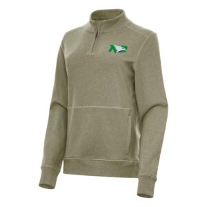 Women's Antigua Heather Olive North Dakota Crush Quarter-Zip Fleece Sweatshirt