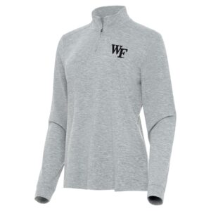 Women's Antigua  Heather Gray Wake Forest Demon Deacons Mentor Long Sleeve Quarter-Zip Mock Polo