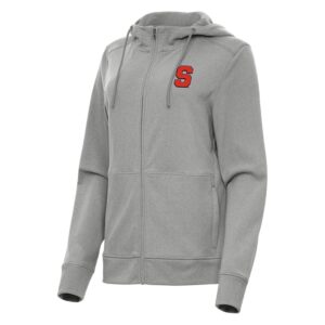 Women's Antigua Heather Gray Syracuse Orange Seeker Full-Zip Hoodie