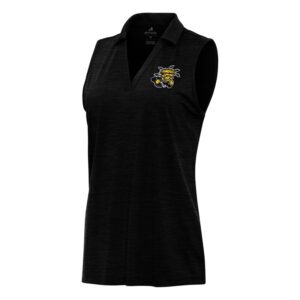 Women's Antigua Heather Black Wichita State Shockers Layout Sleeveless V-Neck Polo