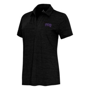Women's  Antigua Heather Black TCU Horned Frogs Layout V-Neck Polo