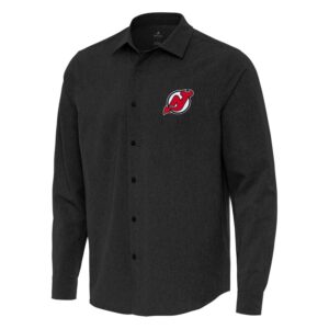 Men's Antigua Black New Jersey Devils Exposure Woven Long Sleeve Button-Up Shirt