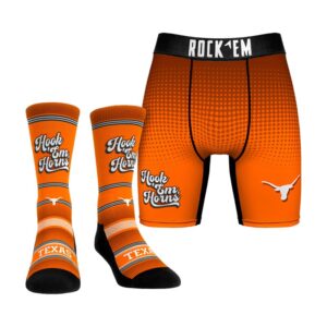 Men's Rock Em Socks Texas Longhorns Slogan Crew Socks & Boxer Briefs Combo Pack