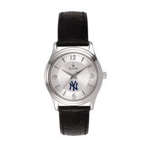 Women's Bulova Silver New York Yankees Leather Strap Watch