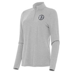 Women's Antigua  Heather Gray Brooklyn Nets Bright Quarter-Zip Top